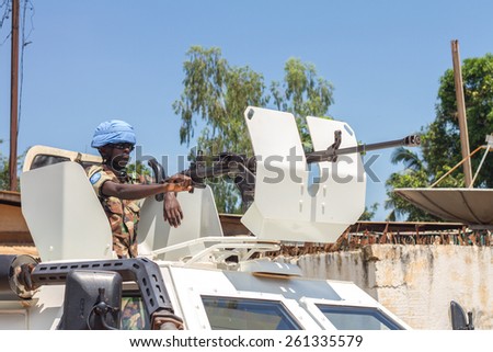 Central African Republic-august 21, peace keeper conduct patrol on August 21, 2014 in Bangui, Central African Republic