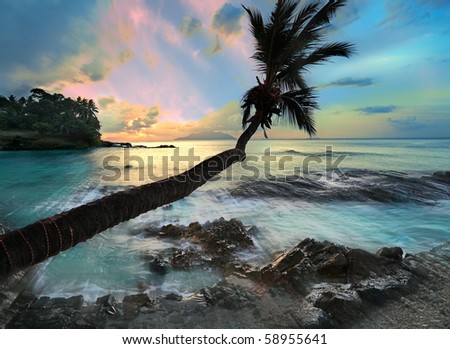 Silhouette Island in the Seychelles stunning  long Exposure study with strong light shafts