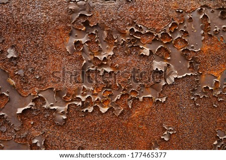 The background of the rusty metal hole peeling paint