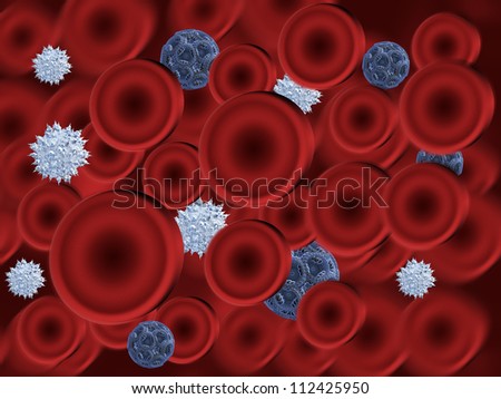 Virus cell infecting the blood, abstract background.