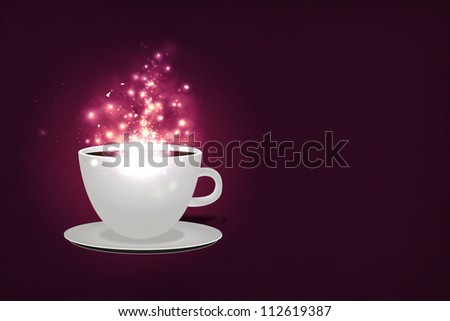 Illustration of cup of coffee with sparks background