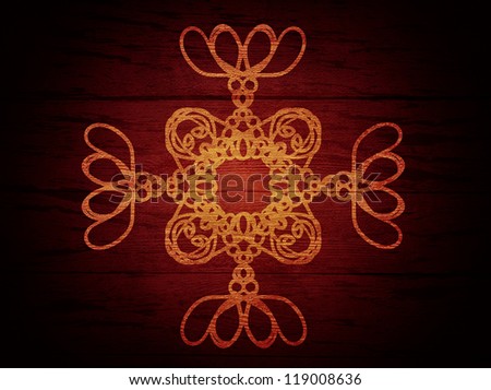 Illustration of colorful hand drawn grunge ornament over wood texture.