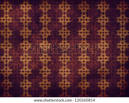 Illustration of abstract grunge purple background with yellow flower pattern.