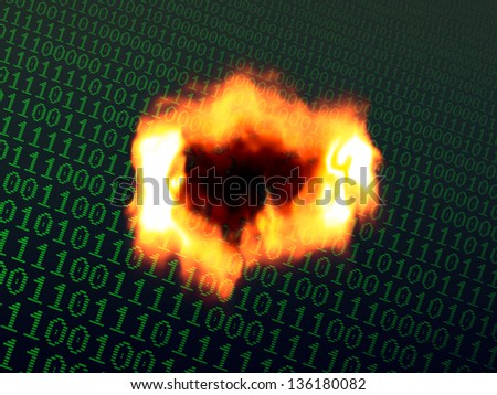 Abstract background of burning binary computer language code.