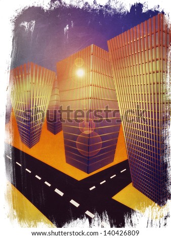 Road and modern city in desert background.