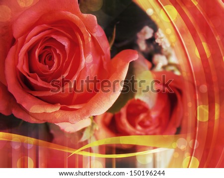 Beautiful red roses card design with bokeh effect background.