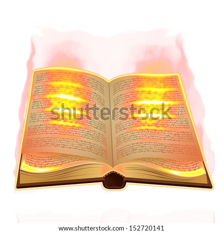 Abstract opened burning book on white background.