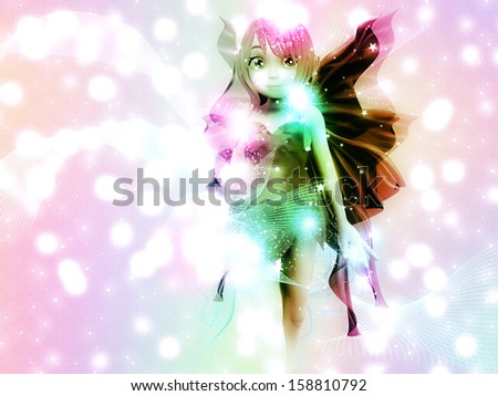 Beautiful fantasy fairy on abstract glowing background.