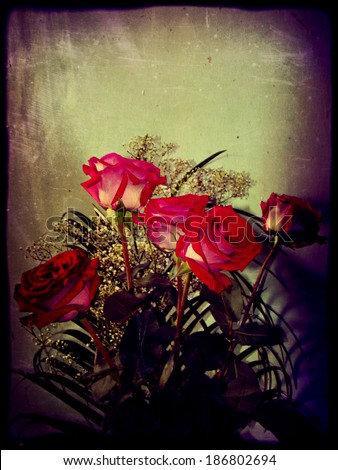 Vintage art floral background with roses, grunge effects.