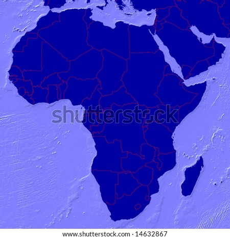 Map of Africa with sea relief