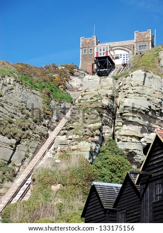 Funicular Cliff Railway and Black Net Huts, Hastings East Sussex England