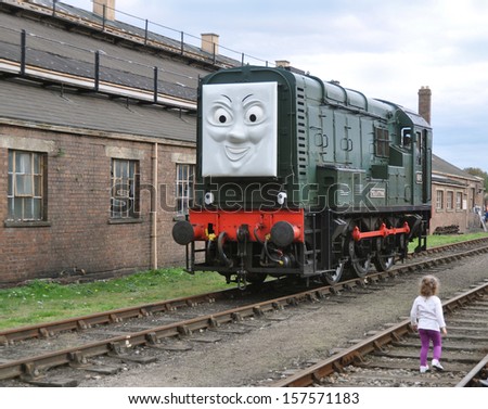 DIDCOT, UK - OCTOBER 5 . Preserved British diesel locomotive with character face based on the train stories for children by Wilbert Awdry; October 5, 2013 at Didcot Railway Centre, Oxfordshire, UK.