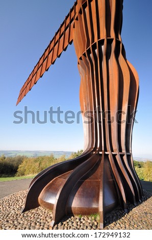 GATESHEAD, UK - OCTOBER 15. Foot of the Angel of the North, by Antony Gormley, 20 metres (66 feet) tall with a wing span of 54 metres (177 feet) on October 15, 2011 at Gateshead, Tyne & Wear, UK.