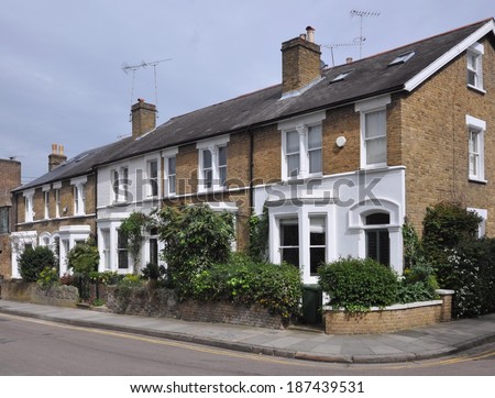 Terrace of 19th century English Victorian period town houses, UK.