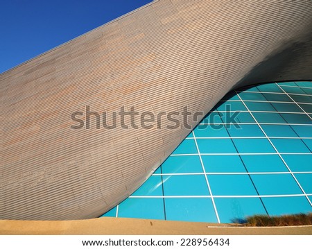 LONDON - OCTOBER 27. The Aquatics Centre is now a public swimming facility designed by Zaha Hadid Architects and open daily to everyone of all abilities; October 27, 2014 at Stratford, east London.