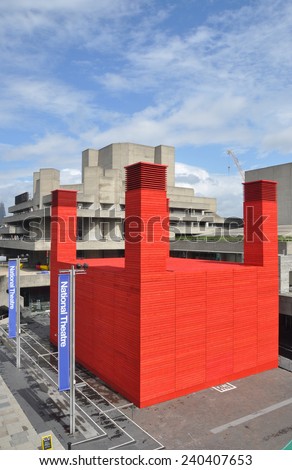 LONDON - JUNE 15. \'The Shed\' is the National Theatre\'s temporary red timber venue that celebrates adventurous, ambitious and unexpected performances,  June 15, 2013 at the South Bank, London, UK.