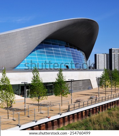 LONDON - JANUARY 24. The Aquatics Centre is now a public swimming facility designed by Zaha Hadid Architects and open daily to everyone of all abilities; January 24, 2015 at Stratford, east London.
