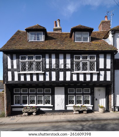 RYE, SUSSEX, UK - MARCH 7, 2015. A 15th century private house of wattle and daub construction located in the small English town of Rye, in the county of Sussex, UK.