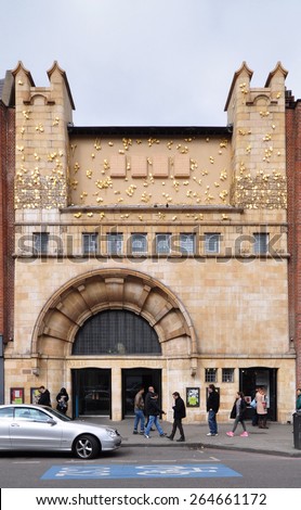 LONDON - MARCH 22, 2015. The distinctive facade of the Whitechapel Gallery, designed by Charles Harrison Townsend, a venue for temporary exhibitions founded in 1901 located in east London, UK.