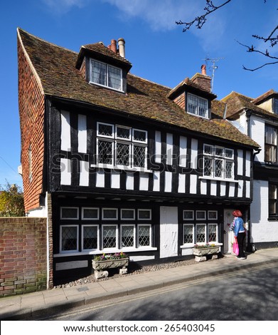 RYE, SUSSEX, UK - MARCH 7, 2015. A  private medieval house of wattle and daub construction located on a street known as The Mint in the small English town of Rye, in the county of Sussex, UK.