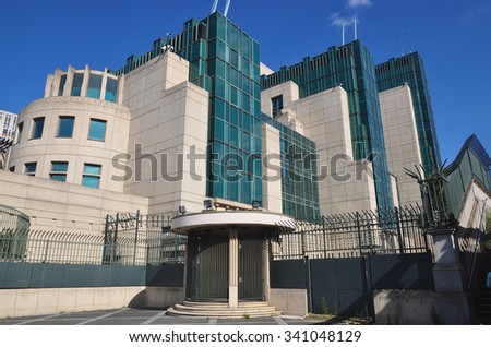 LONDON - SEPTEMBER 6, 2015. The Secret Intelligence Service building, known as MI6 designed by Terry Farrell & Partners, featured in a James Bond film and is located by Vauxhall Bridge, London, UK.