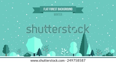 Winter forest flat background. Simple and cute landscape for your design