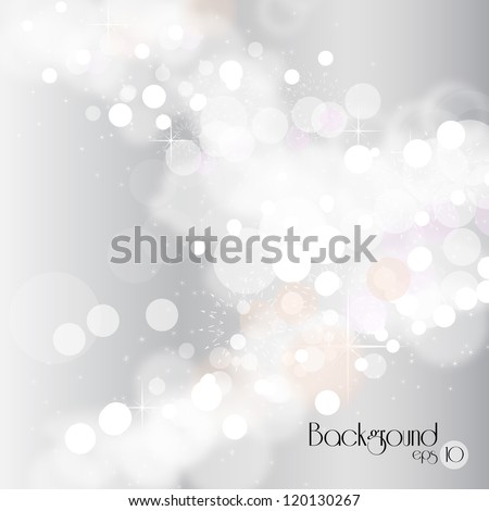 Lights on silver background - Vector illustration. Light silver abstract Christmas background with white snowflakes