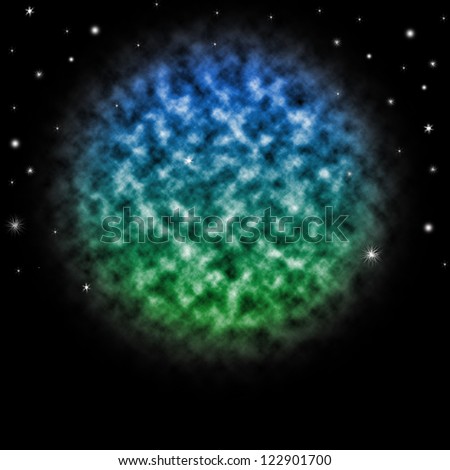 Space with planet and shining stars on black background. Abstract Planet Design