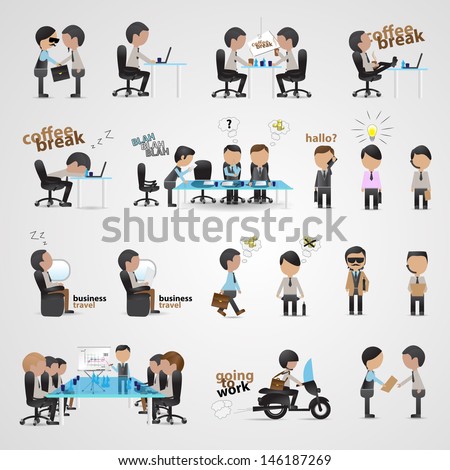 Business Icons Set - Isolated On Gray Background - Vector Illustration, Graphic Design Editable For Your Design. Team Working In Office.