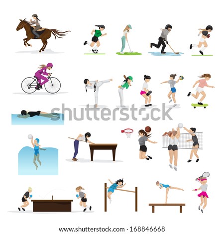 People In Different Sports And Icons Set - Isolated On White Background - Vector Illustration, Graphic Design Editable For Your Design. Group Of Person Who Are Actively Involved In Sports