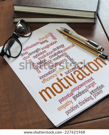 Motivation word collage on paper.