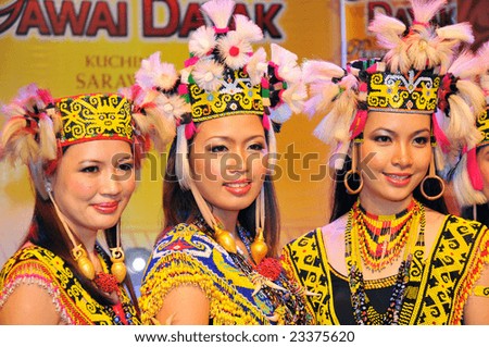 Kuching, Sarawak - June 14: The native beauties of Borneo parading during Malaysia Gawai Dayak Open House celebration in Kuching on June 14,2008.
