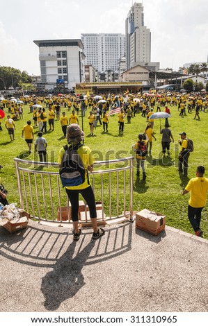KUCHING, MALAYSIA - AUG 29, 2015: Crowds at Bersih 4 rally in Song Kheng Hai ground, Kuching, Sarawak. The objectives is to push for clean elections, \
good governance and the freedom of expression.