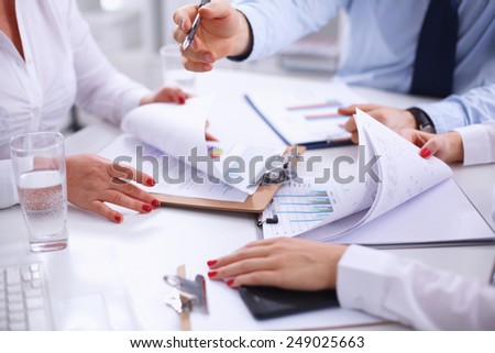 Group of business people working together on white background