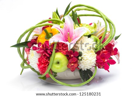 Bouquet of fruits, vegetables and flowers