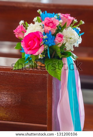 Flower bouquet decoration in church for wedding ceremony