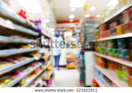 Blurry convenience store shot by moving camera with slow shutter speed