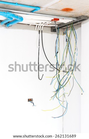 Close up electrical distribution system installation in new building