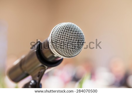 Close up old microphone in conference room, education concept