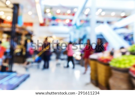 Abstract blurred people shopping in supermarket, urban lifestyle concept