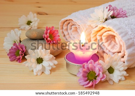 health care spa objects and gentle spring flowers