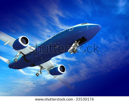 Airplane landing, isolated on white