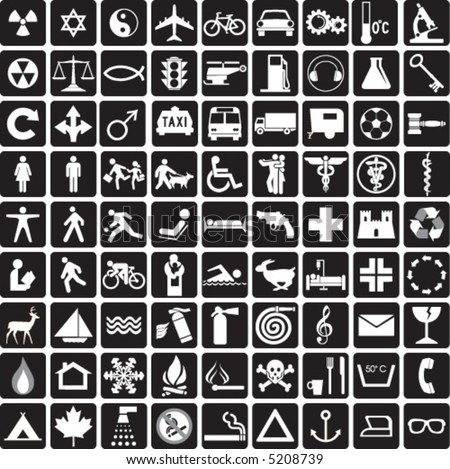 stock vector 81 black and white icons symbols collection