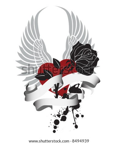 stock vector Rose heart and wingValentine illustration vector