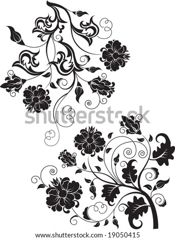 Set of abstract design floral elements, illustration