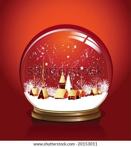 Vector snow globe with a town in red color vector illustration Vector snow globe with a town in red color vector illustration