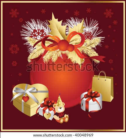 Christmas Ball in red colors, raster version of vector illustration