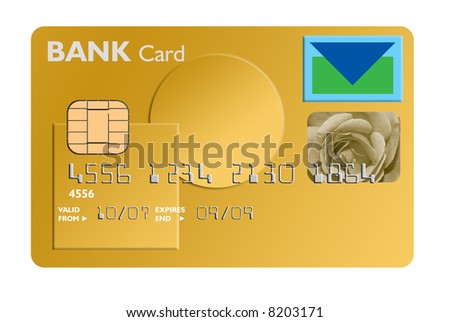 Gold bank or credit card isolated on white