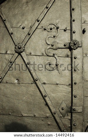 Detail of a heavy metal reinforced door
