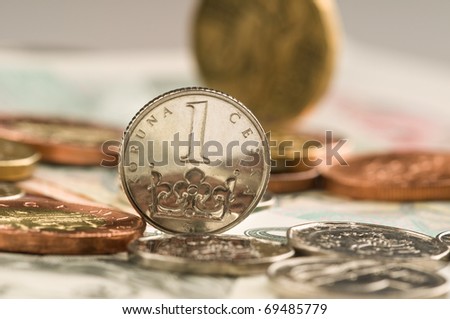 Detail of Czech Republic currency on desk